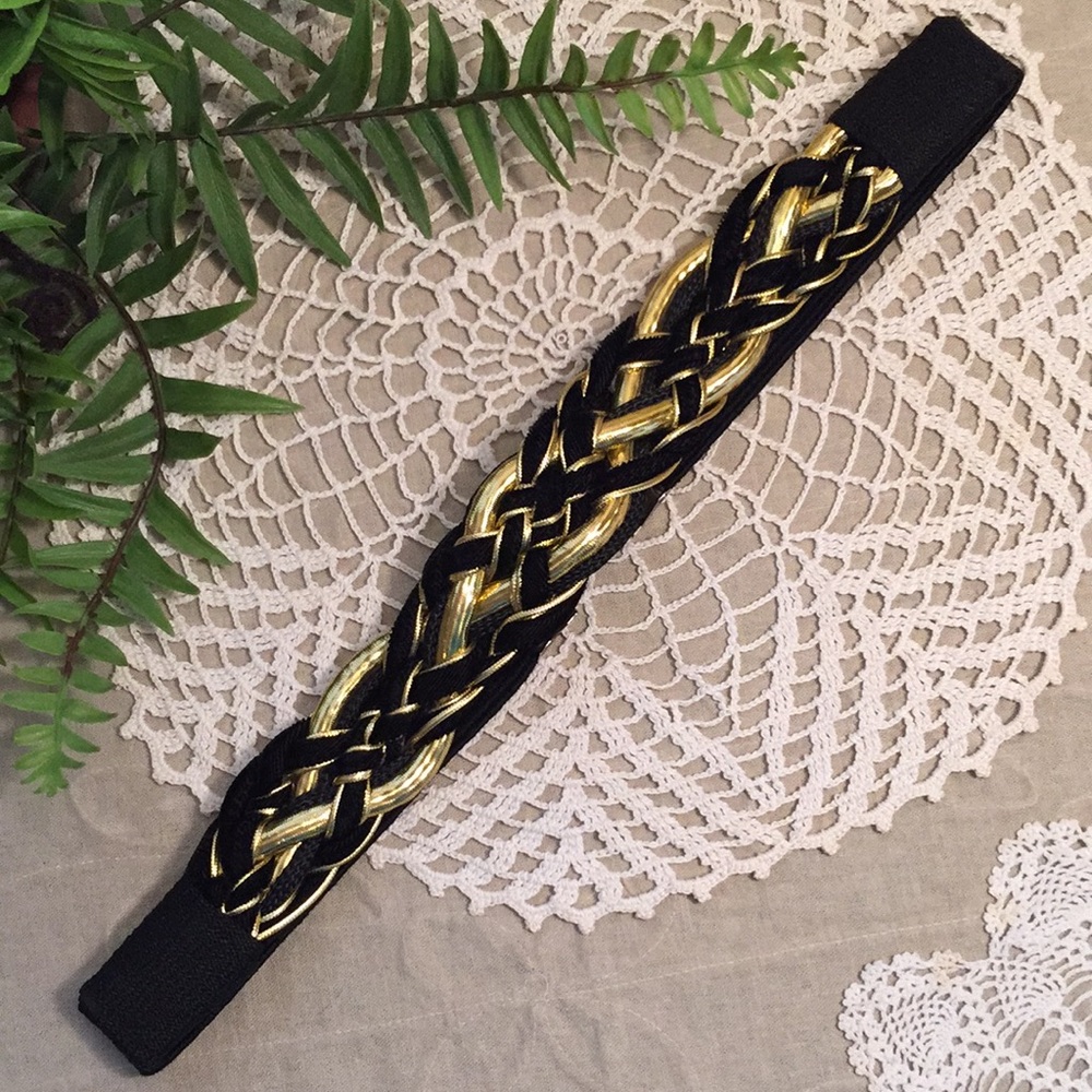 Vintage Braided Gold And Black Stretch Belt